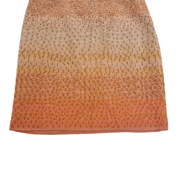 Anthropologie HD in Paris Linen Embroidered Skirt Sz 8 Orange Pink Ombre Floral - Picture 4 of 9